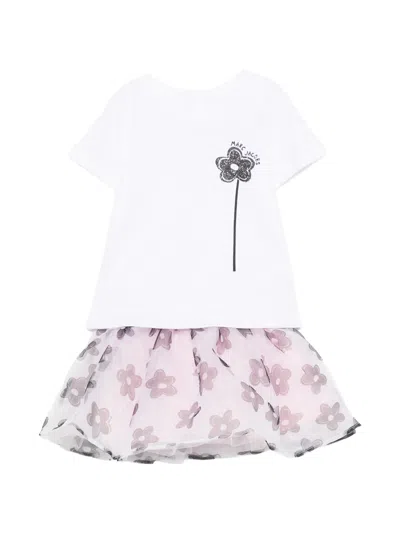 Marc Jacobs Mini T-shirt And Tulle Skirt Set With Glitter Flowers In Pink