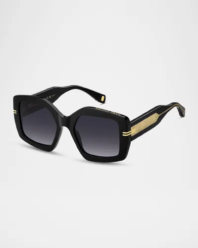 Marc Jacobs Mj 1109s Acetate Rectangle Sunglasses In Black Crystal/dark Grey Sf