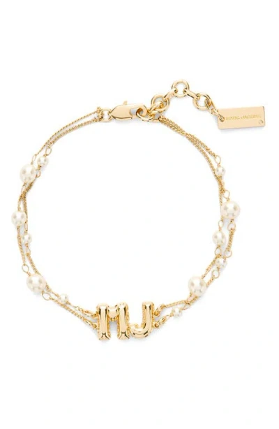 Marc Jacobs Mj Balloon Charm Faux Pearl Bracelet In Gold