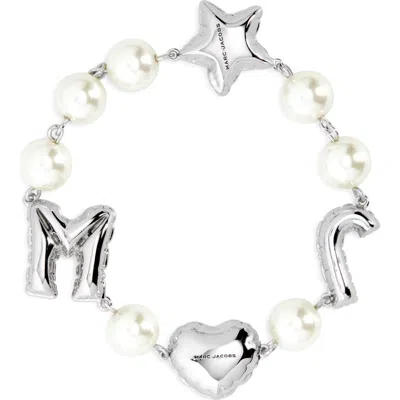 Marc Jacobs Mj Balloon Faux Pearl Bracelet In Silver