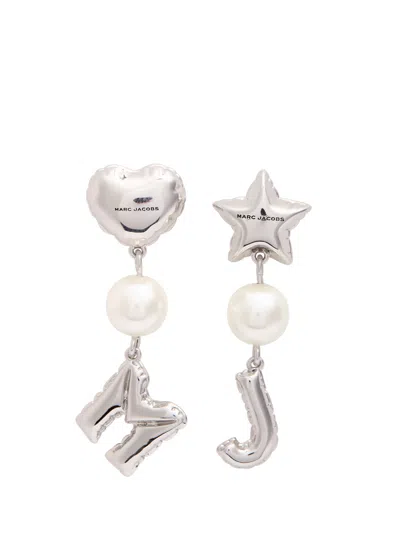 Marc Jacobs Mj Balloon Pearl Drop Earrings In Silver