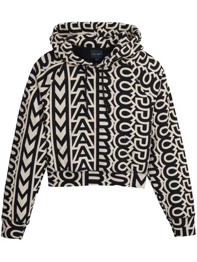 Marc Jacobs Monogram-pattern Zip-up Hoodie In 004 Black/ivory