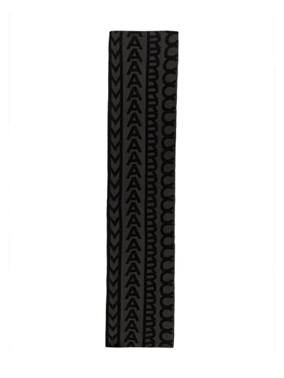Marc Jacobs Monogram Knit Wool Scarf In Gray