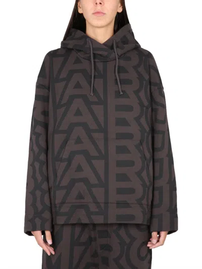 Marc Jacobs Monogram Oversized Drawstring Hoodie In Brown