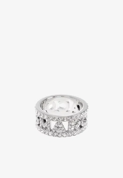Marc Jacobs Monogram Paved Ring In Silver