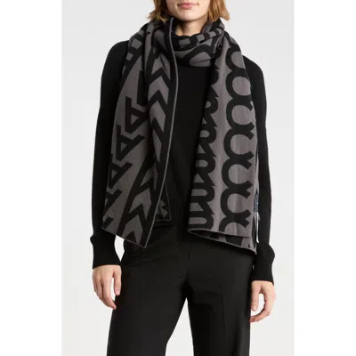 Marc Jacobs Monogram Wool Knit Scarf In Black/ Charcoal