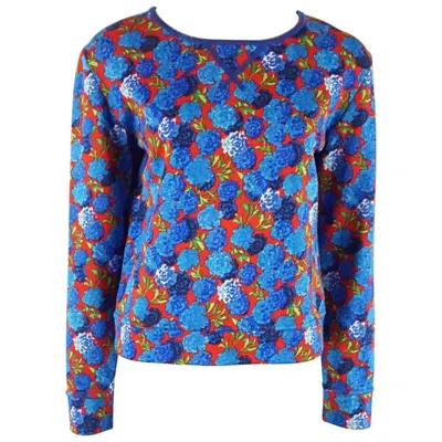 Pre-owned Marc Jacobs Multi Floral Long Sleeve Cotton Blend Top - Xs In Blue