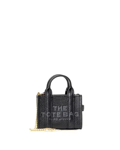 Marc Jacobs Nano Leather Charm With Iconic Branding In Black