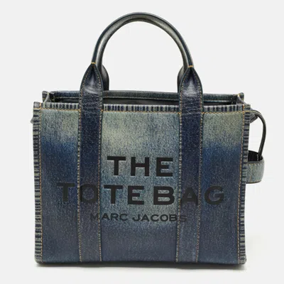 Pre-owned Marc Jacobs Navy Blue Denim Printed Leather Medium The Tote Bag