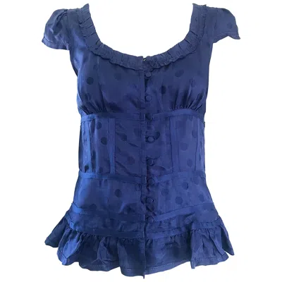Pre-owned Marc Jacobs Navy Blue Silk Polka Dot Cap Sleeve Size 2 / 4 Blouse Top / Shirt