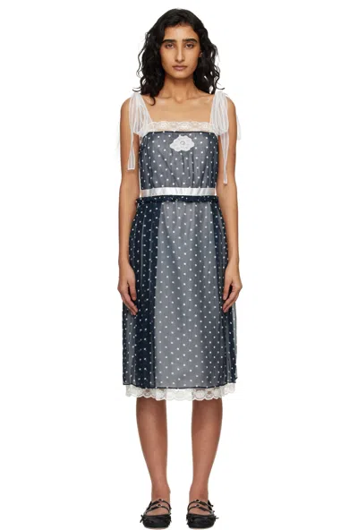 Marc Jacobs Navy Ribbon Strap Chiffon Midi Dress In Multi