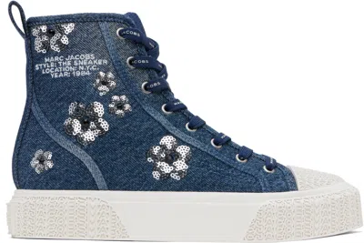 MARC JACOBS NAVY 'THE SEQUIN DAISY DENIM HIGH TOP' SNEAKERS