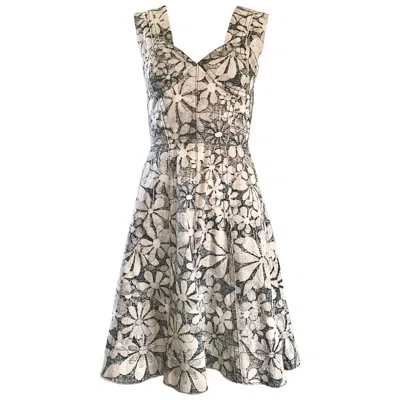 Pre-owned Marc Jacobs New Gray And White Denim Flower Size 0 / 2 Fit N' Flare Corset Dress