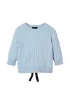 Marc Jacobs Open Back Cableknit Bow Sweater In Blue