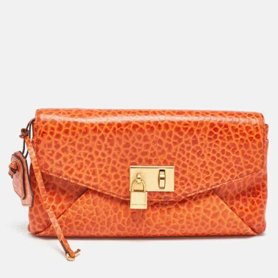 Pre-owned Marc Jacobs Orange Textured Leather Lock Flap Clutch