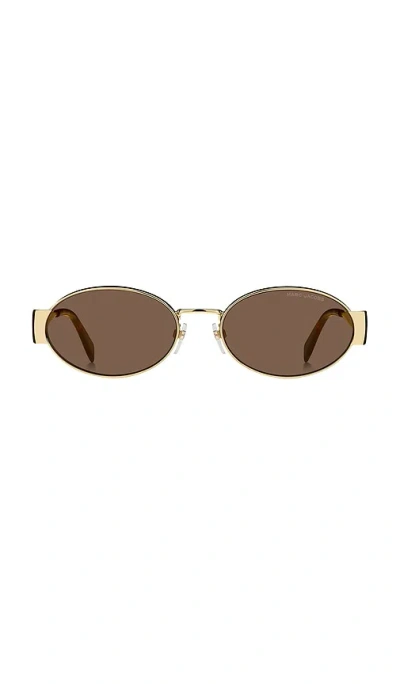 Marc Jacobs Oval Sunglasses In Gold & Brown Havana