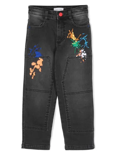 Marc Jacobs Kids' Embroidered Cotton Denim Jeans In Black