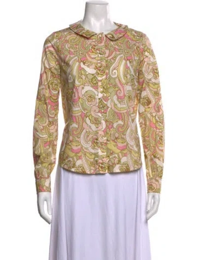 Pre-owned Marc Jacobs Paisley Print Long Sleeve Blouse In Green