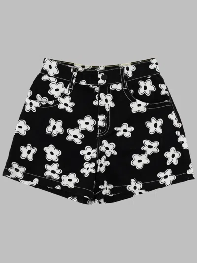 Marc Jacobs Floral Print Back Logo Patch Shorts With Contrast Stitching In Black