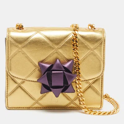 Pre-owned Marc Jacobs Party Bow Trouble Mini Gold Quilted Leather Flap Bag