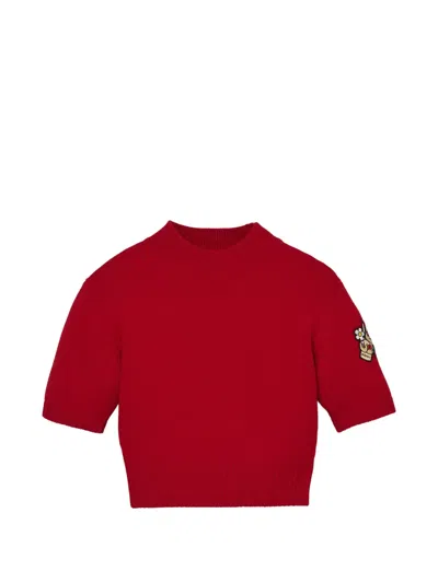 Marc Jacobs Patch-detail Mock-neck Cropped Sweater In Red