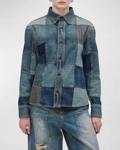 Marc Jacobs Patchwork Denim Shirt In Indigo Multi
