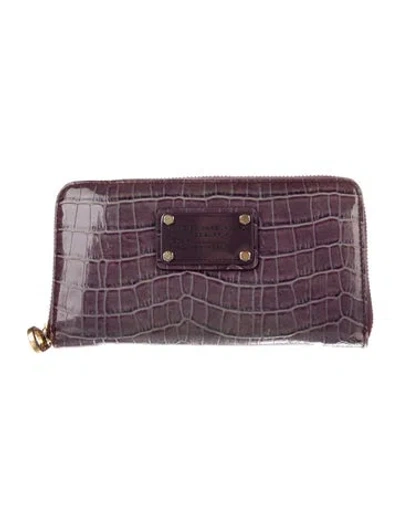 Pre-owned Marc Jacobs Patent Leather Animal Print Continental Wallet In Purple