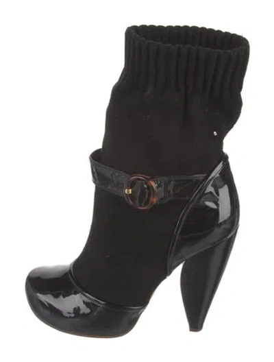 Pre-owned Marc Jacobs Patent Leather Eyelet Trim Boots In Black
