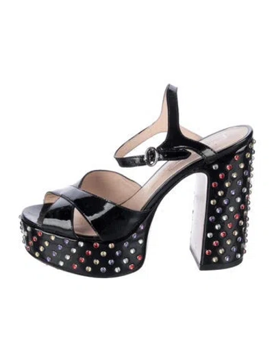 Pre-owned Marc Jacobs Patent Leather Graphic Print Sandals In Black