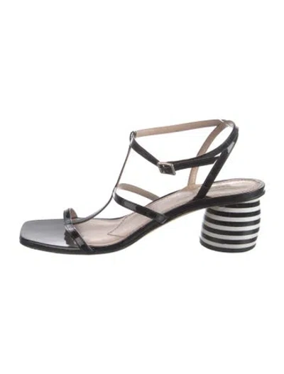 Pre-owned Marc Jacobs Patent Leather Striped Sandals In Black