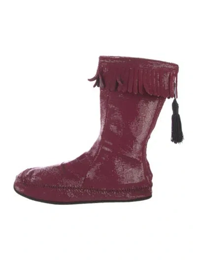 Pre-owned Marc Jacobs Patterned Lace-up Boots In Red