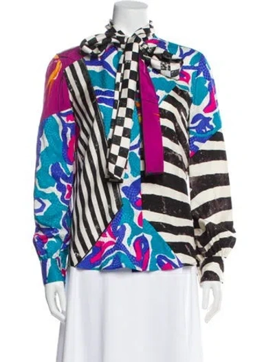 Pre-owned Marc Jacobs Patterned Tie Neck Blouse In Multi