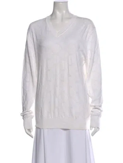 Pre-owned Marc Jacobs Patterned V-neck Sweater In White