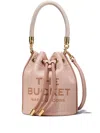 Marc Jacobs 'the Leather Bucket' Mini Pink Handbag With Drawstring And Front Logo In Peach