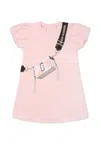 Marc Jacobs Pink Dress For Baby Girl With Bag Print In Pink