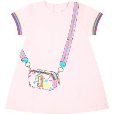 Marc Jacobs Pink Dress For Baby Girl With Bag Print And Logo