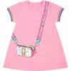 MARC JACOBS PINK DRESS FOR BABY GIRL WITH BAG PRINT AND LOGO