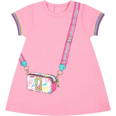 Marc Jacobs Pink Dress For Baby Girl With Bag Print And Logo