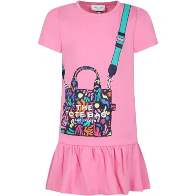 Marc Jacobs Kids' Pink Dress For Girl Withbag Print And Logo