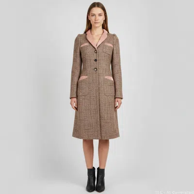 Pre-owned Marc Jacobs Pink Metallic Tweed Velvet Trim Long Coat S