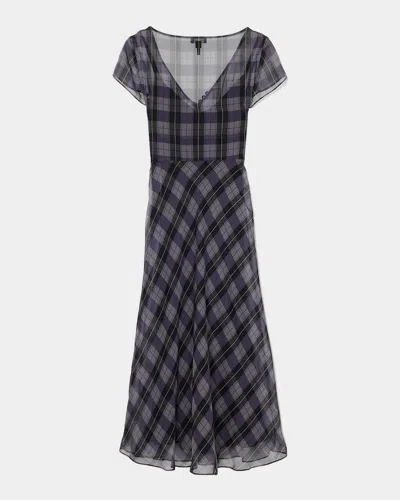 Marc Jacobs Plaid Chiffon Midi Dress In Purple Mul