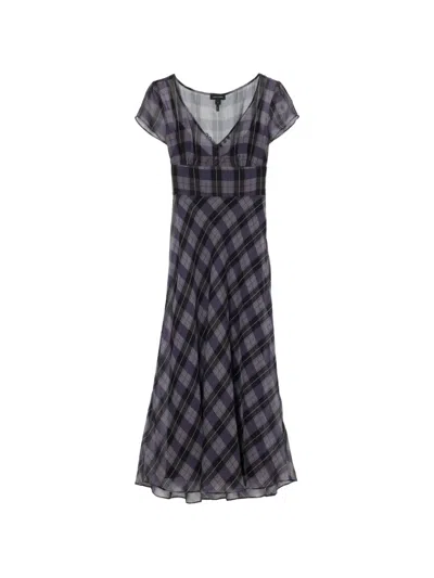 Marc Jacobs Plaid Chiffon Midi Dress In Black