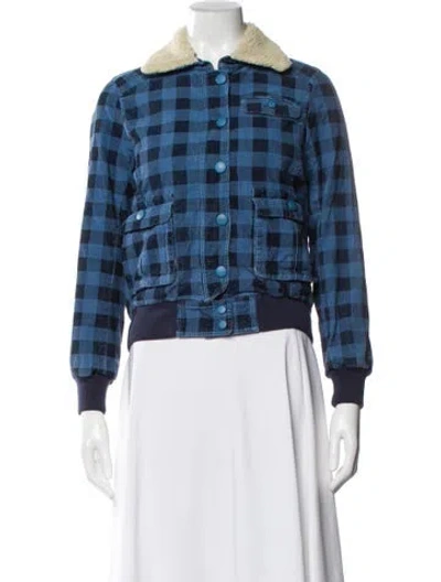 Pre-owned Marc Jacobs Plaid Print Bomber Jacket In Blue