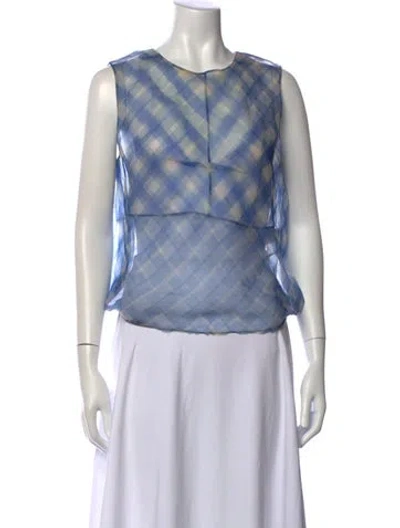 Pre-owned Marc Jacobs Plaid Print Crew Neck Top In Blue