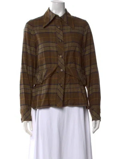 Pre-owned Marc Jacobs Plaid Print Long Sleeve Button-up Top In Brown