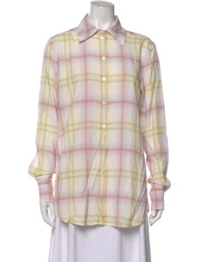 Pre-owned Marc Jacobs Plaid Print Long Sleeve Button-up Top W/ Tags In Yellow