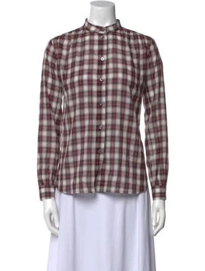 Pre-owned Marc Jacobs Plaid Print Mock Neck Button-up Top In Multi