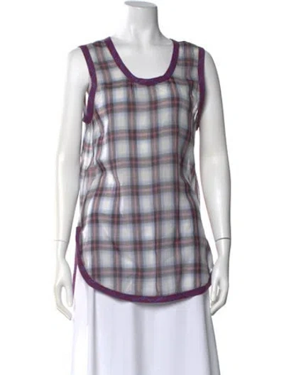 Pre-owned Marc Jacobs Plaid Print Scoop Neck Top In Purple