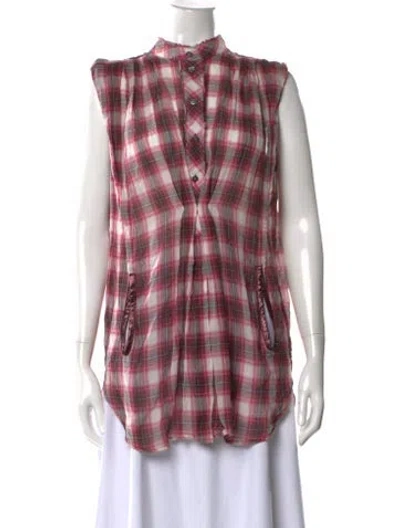 Pre-owned Marc Jacobs Plaid Print Sleeveless Blouse In Pink