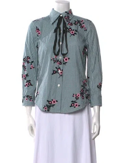 Pre-owned Marc Jacobs Plaid Print Three-quarter Sleeve Button-up Top In Green